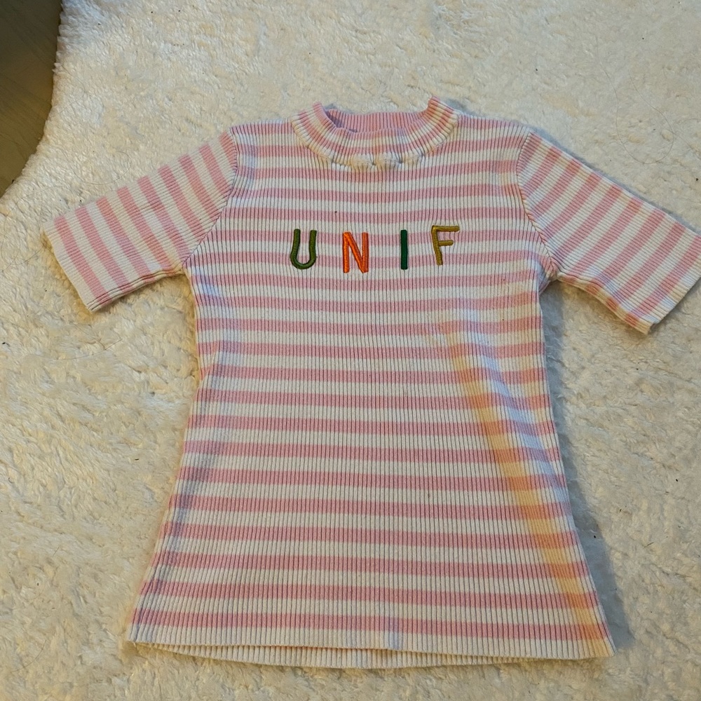 UNIF striped pink & white collar shirt